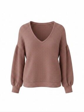 Women's V-Neck Waffle Knit Top- Mauve